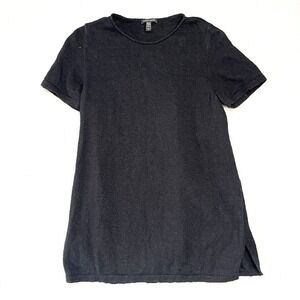 EILEEN FISHER Sweater T Shirt Dress Organic Cotton Linen Top Short Sleeve Black‎